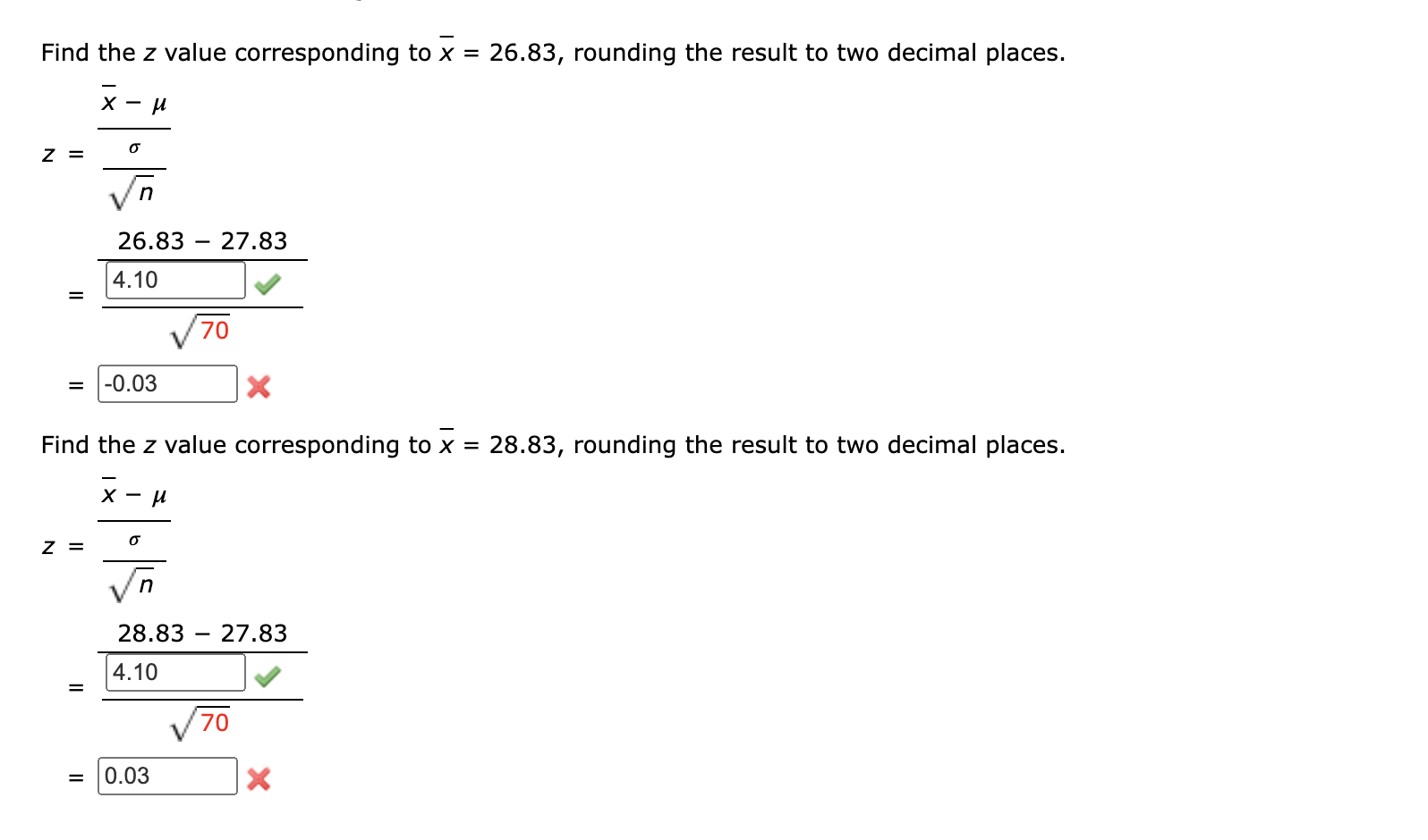 Solved Find the z value corresponding to x = 26.83, rounding 