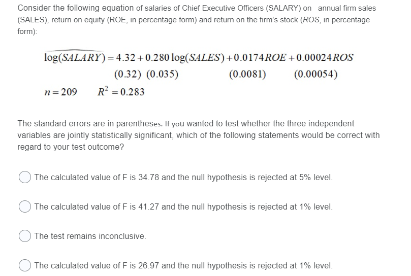 Solved Consider the following equation of salaries of Chief | Chegg.com