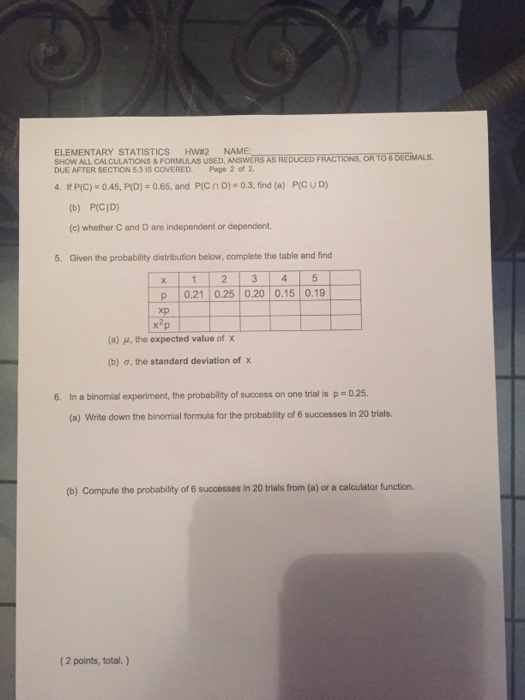 Solved ELEMENTARY STATISTICS HW#2 NAME: SHOW ALL | Chegg.com