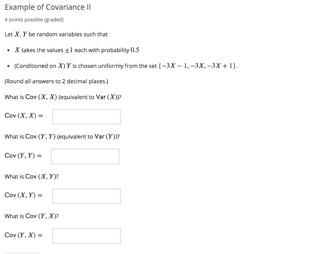 Solved Example of Covariance || 4 points possible (graded) | Chegg.com