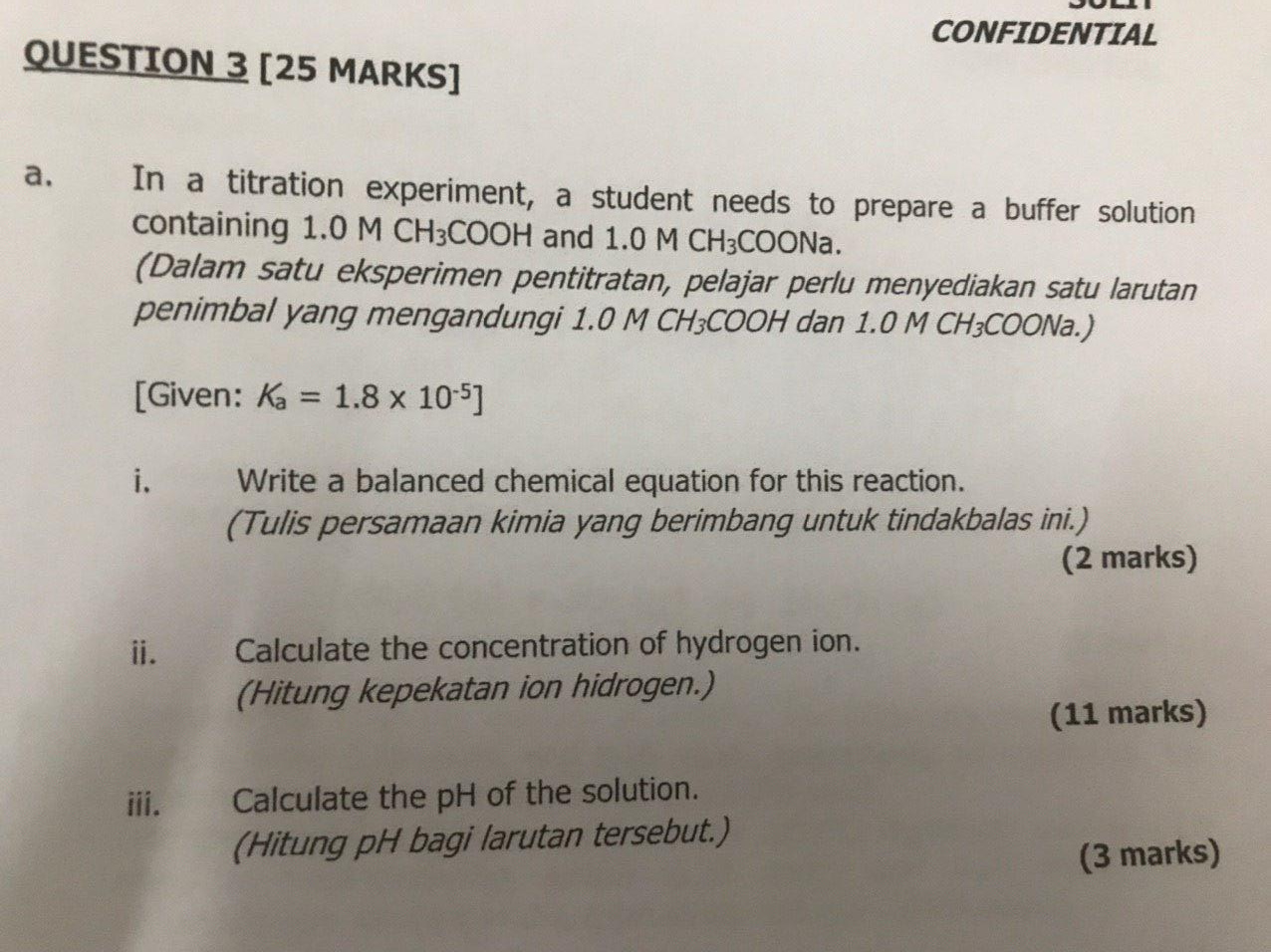 Solved CONFIDENTIAL QUESTION 3 (25 MARKS] a. In a titration | Chegg.com