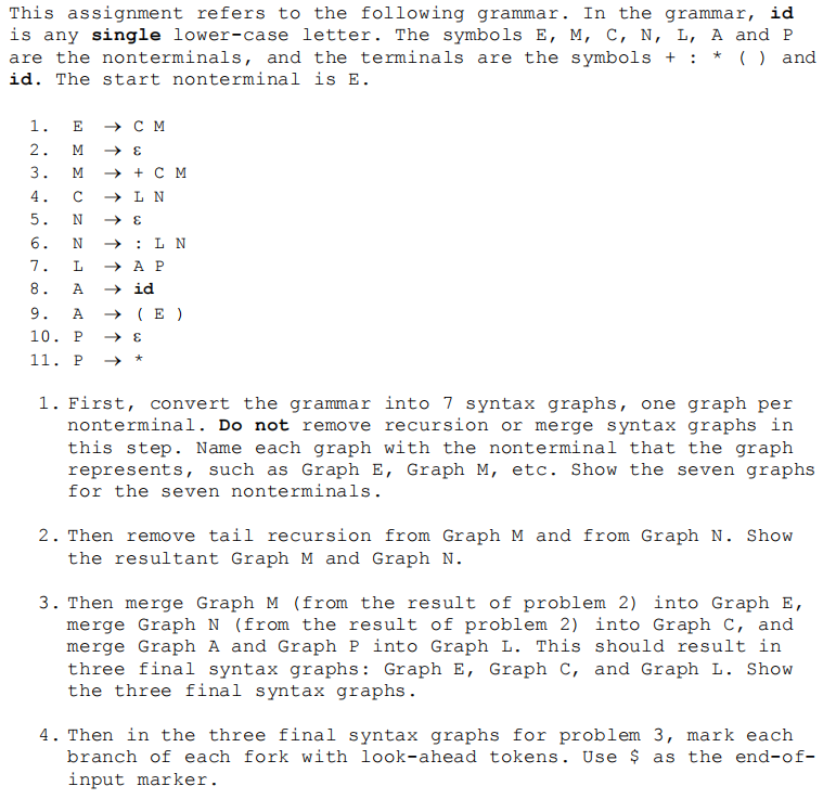 Solved This Assignment Refers To The Following Grammar I Chegg Com