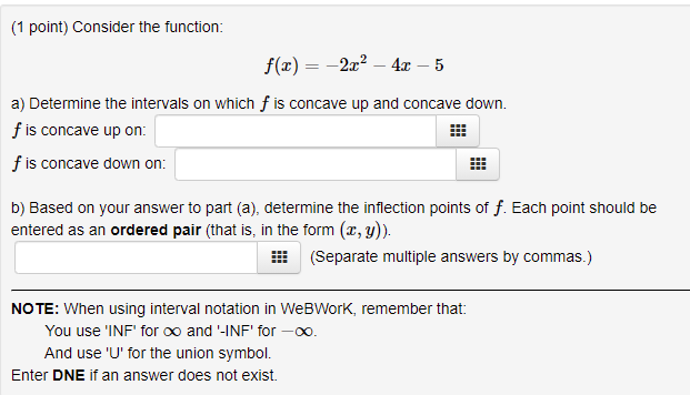 Solved 1 Point Consider The Function F X 2x2 4x 5