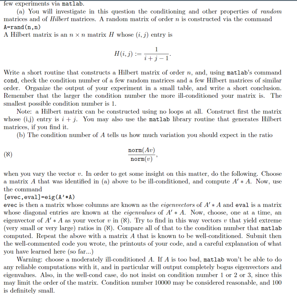 few experiments via matlab. (a) You will investigate | Chegg.com