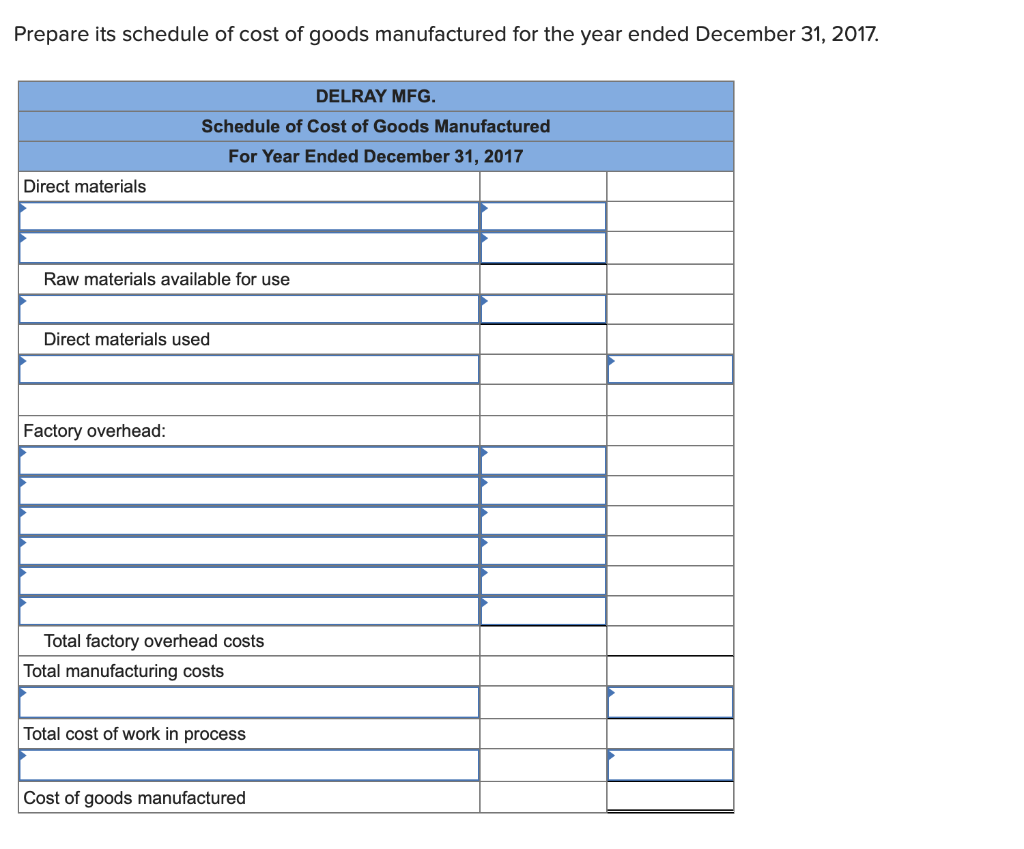 Solved Prepare an statement for Delray Mfg. (a