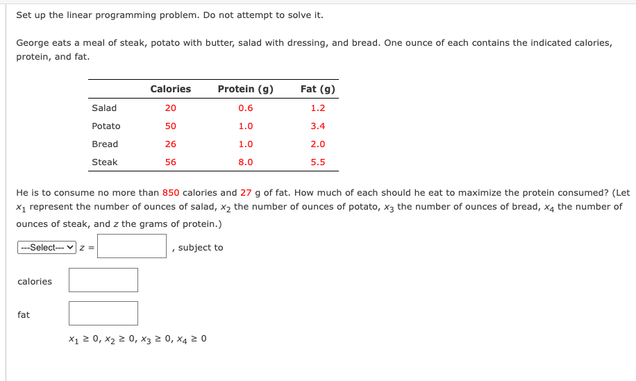 Solved Set up the linear programming problem. Do not attempt | Chegg.com