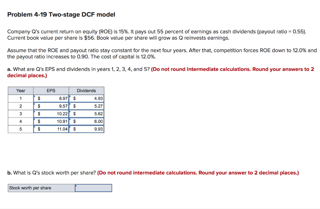 Solved Problem 4-19 Two-stage DCF model Company Q's current | Chegg.com