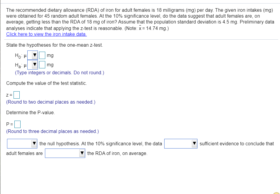 Solved The recommended dietary allowance (RDA) of iron for | Chegg.com