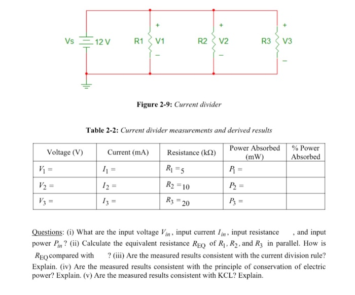 Solved R3 V3 Figure 2-9: Current divider Table 2-2: Current | Chegg.com