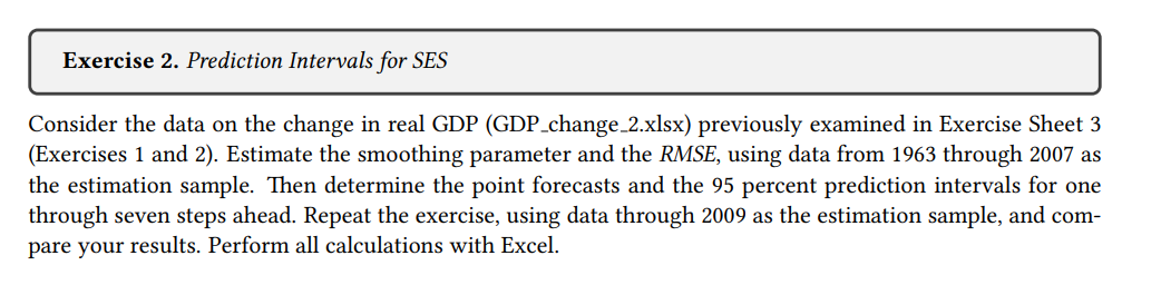 Exercise 2. Prediction Intervals for SES Consider the | Chegg.com