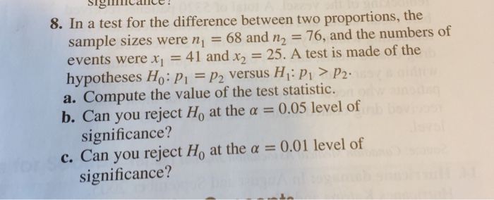 Solved 8. In a test for the difference between two | Chegg.com