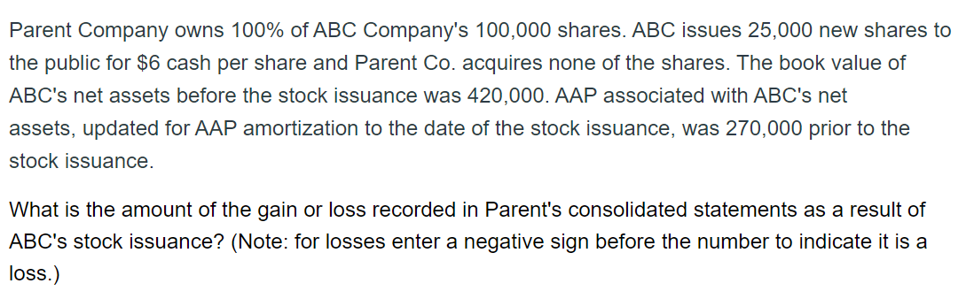 Solved Parent Company Owns 100% Of ABC Company's 100,000 | Chegg.com