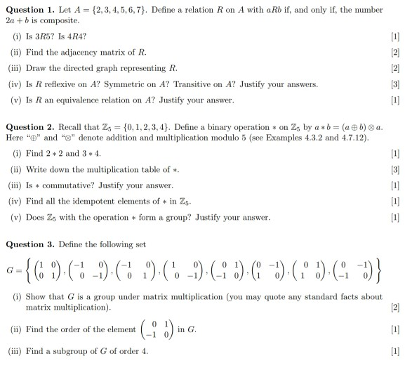 Solved Question 1. Let A = {2,3,4,5,6,7). Define A Relation | Chegg.com