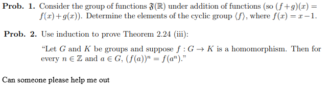 Prob. 1. Consider the group of functions F(R) under | Chegg.com