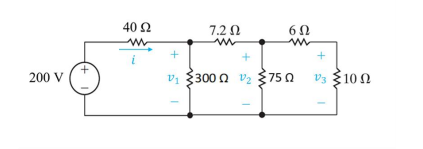 Solved 40 Ω 7.2 Ω 6 Ω wa + + i + 200 V ν1 300 Ω να ξ75 Ω 03 | Chegg.com