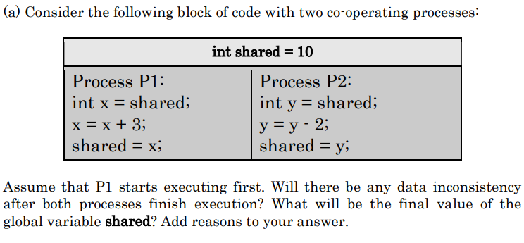 Solved (a) Consider the following block of code with two | Chegg.com