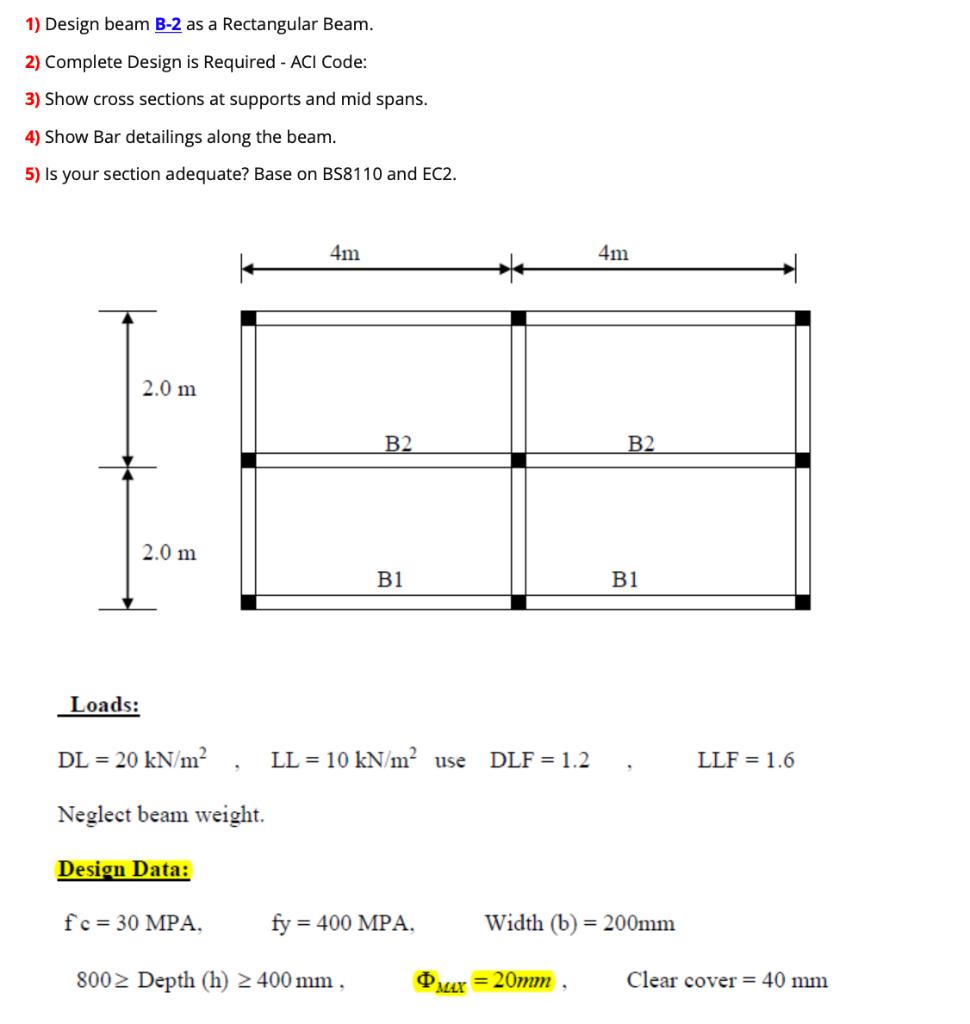 Solved 1) Design Beam B-2 As A Rectangular Beam. 2) Complete | Chegg.com