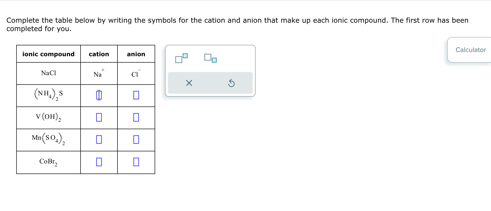 Solved Complete the table below by writing the symbols for | Chegg.com