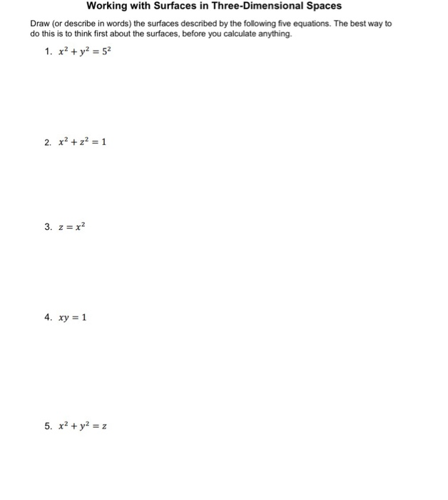 Solved Working with Surfaces in Three-Dimensional Spaces | Chegg.com