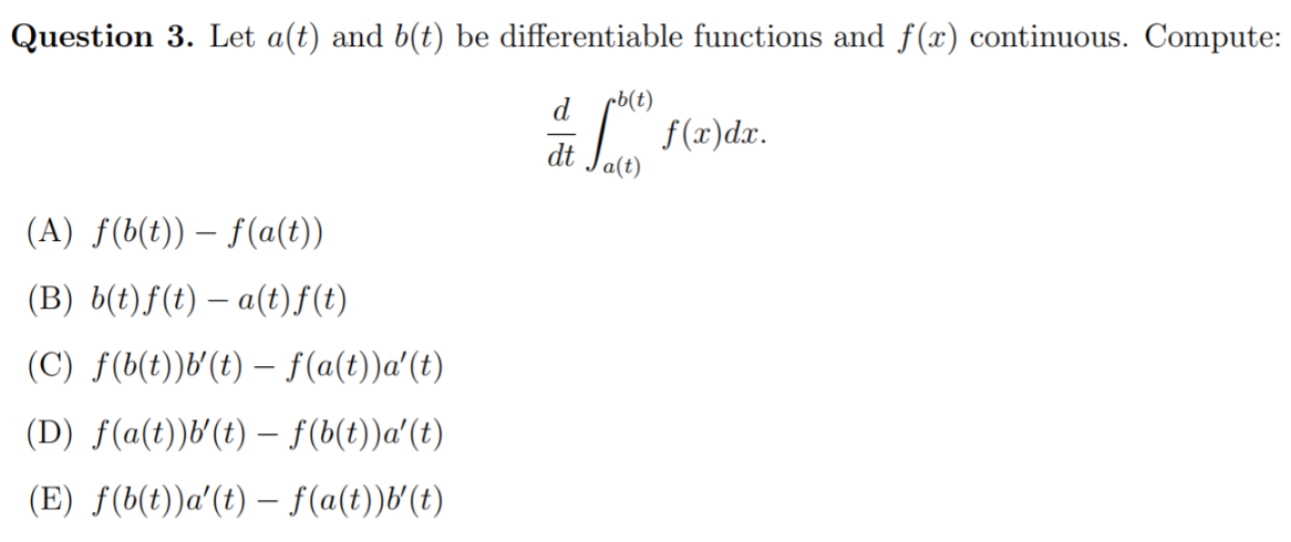 Solved Question 3 Let A T And B T Be Differentiable Fu Chegg Com