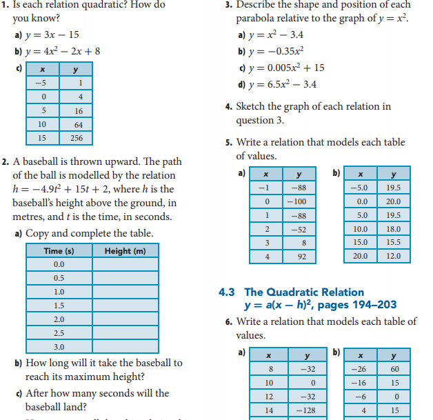 Solved 1 Is Each Relation Quadratic How Do You Know A Y Chegg Com