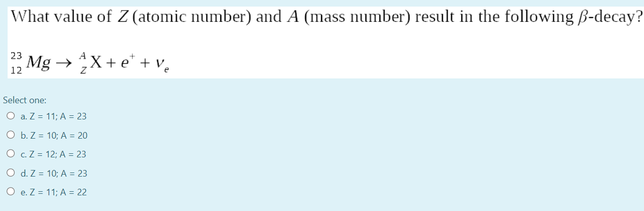 What Value Of Z Atomic Number And A Mass Number Chegg Com