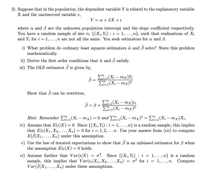 Solved wi=1 3) Suppose that in the population, the dependent | Chegg.com