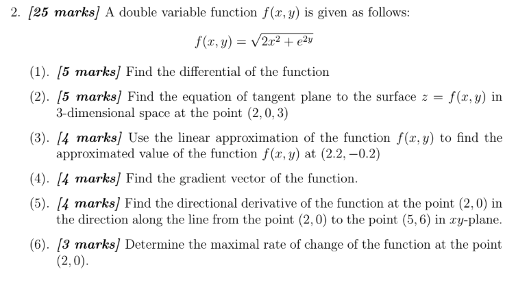 Solved 2. [25 marks) A double variable function f(x, y) is | Chegg.com