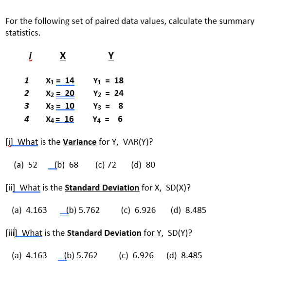 Solved For the following set of paired data values, | Chegg.com