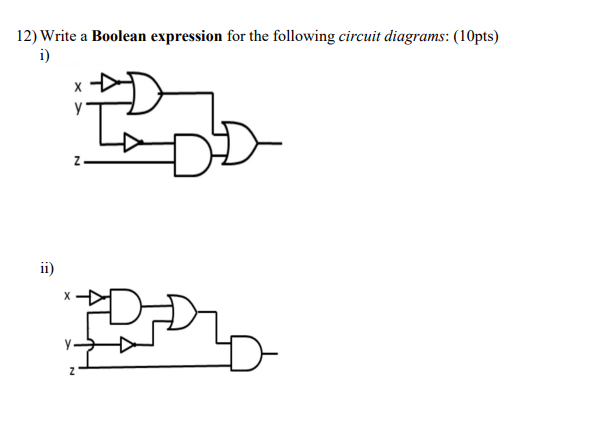 Solved 12) Write a Boolean expression for the following | Chegg.com