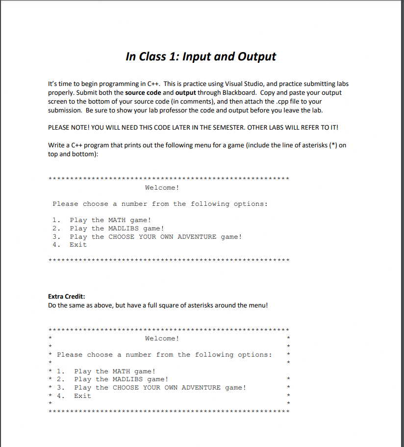 Solved In Class 1: Input and Output It's time to begin | Chegg.com