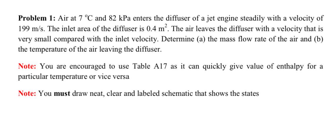 Solved Problem 1: Air at 7 °C and 82 kPa enters the diffuser | Chegg.com