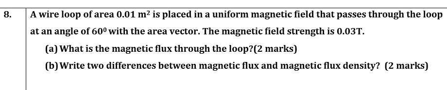 Solved 8. A wire loop of area 0.01 m2 is placed in a uniform | Chegg.com