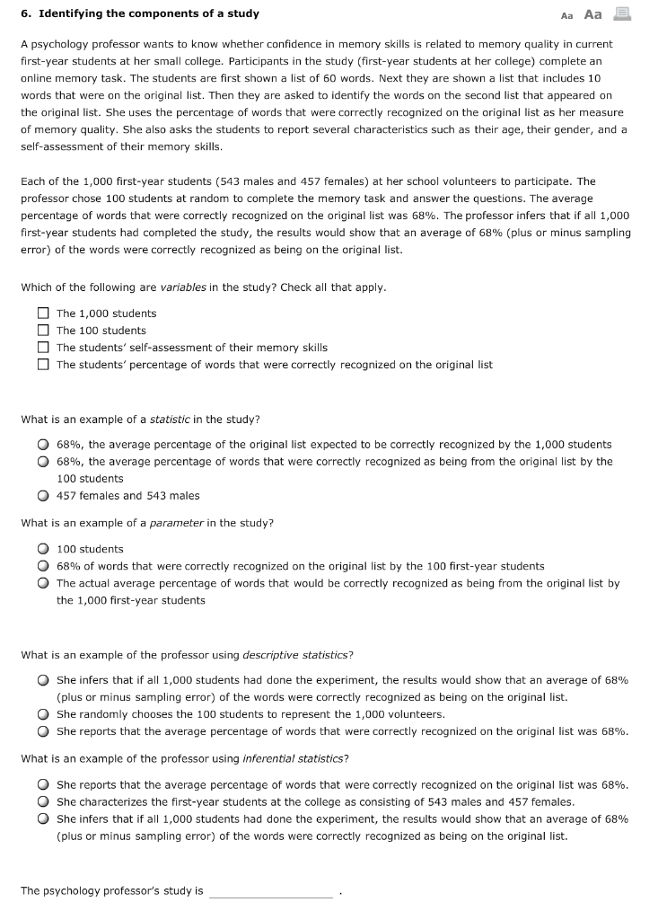 Solved 6. Identifying the components of a study Aa Aa E A | Chegg.com