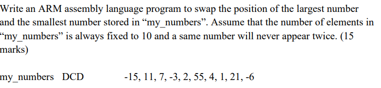 Write an ARM assembly language program to swap the | Chegg.com