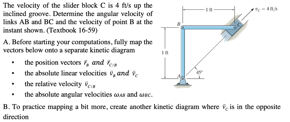 Solved 1 ft B 1 ft The velocity of the slider block C is 4 | Chegg.com