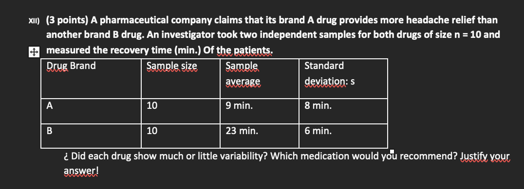 Solved XII) (3 points) A pharmaceutical company claims that | Chegg.com