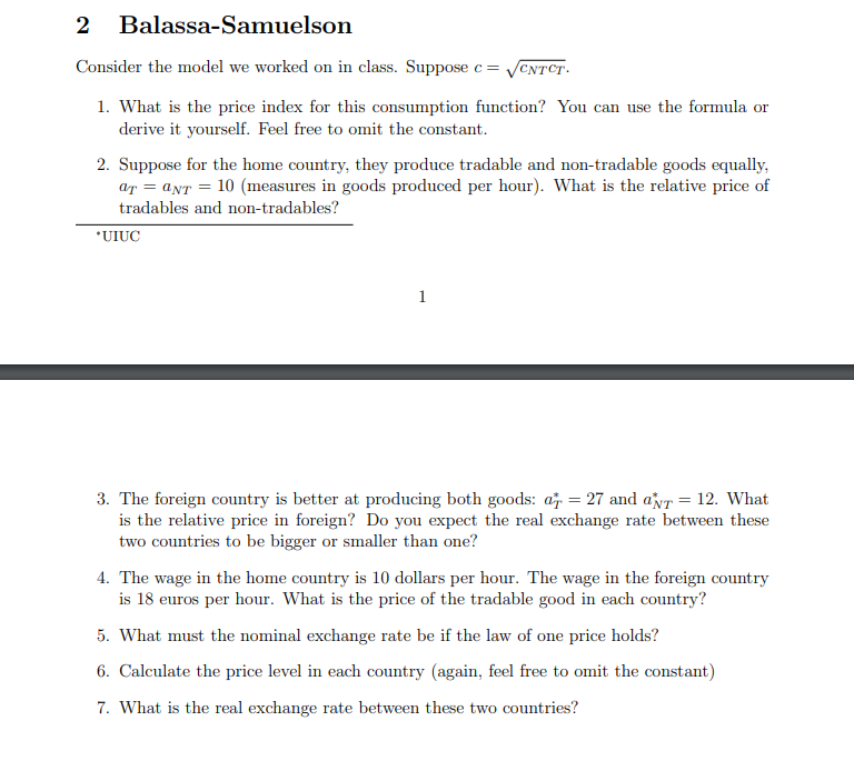 2 Balassa-Samuelson Consider the model we worked on | Chegg.com