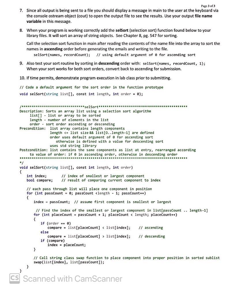PA8 - Generate Email string Class Functions and | Chegg.com