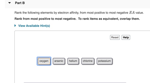 Solved Part B Rank The Following Elements By Electron | Chegg.com