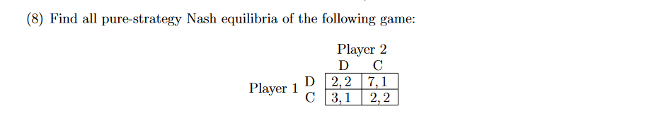 Solved (8) Find all pure-strategy Nash equilibria of the | Chegg.com