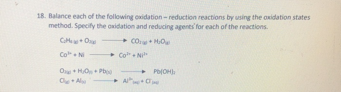 Solved 18. Balance each of the following oxidation - | Chegg.com