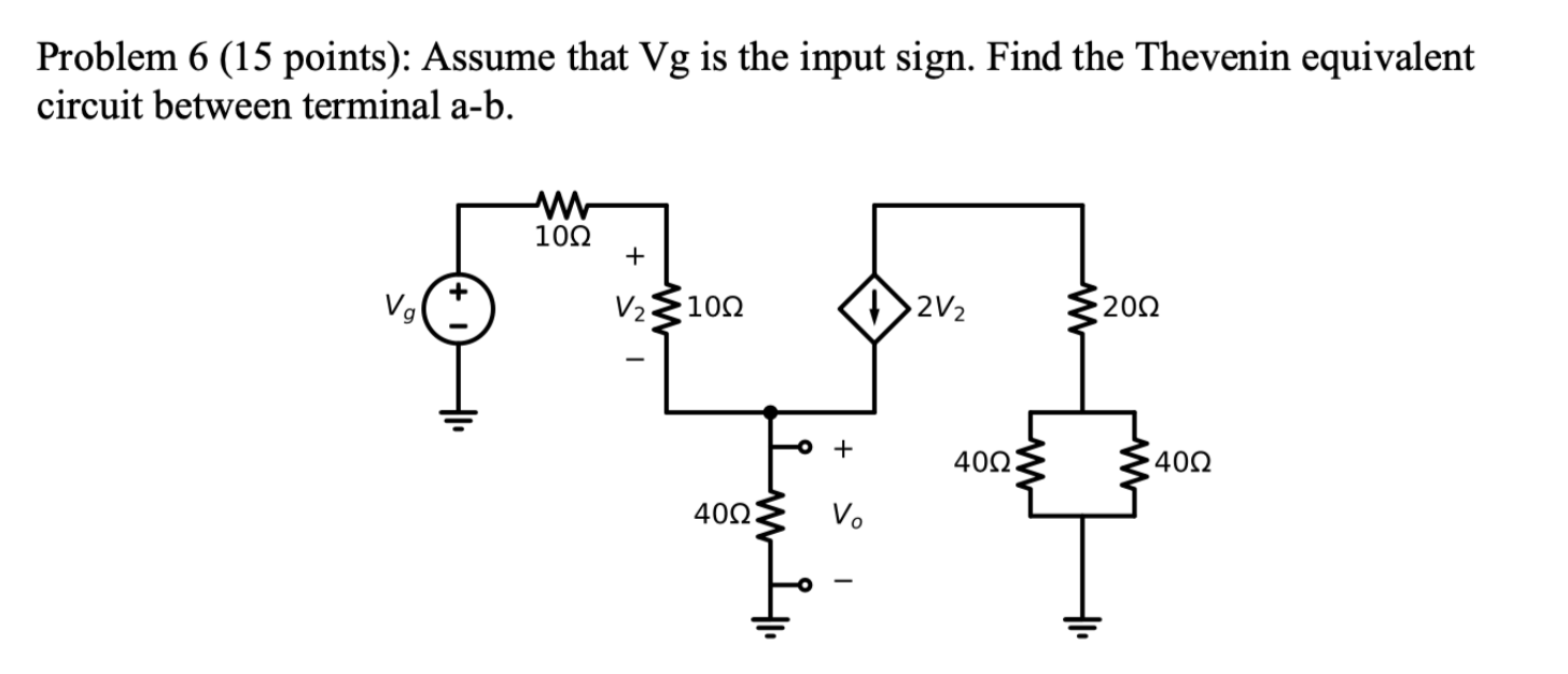 Solved Problem 6 ( 15 ﻿points): Assume that Vg is the input | Chegg.com