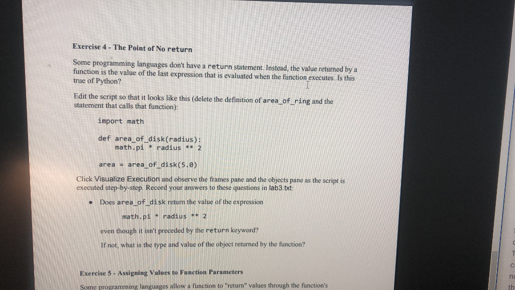 Solved Exercise 4-The Point of No return Some programming | Chegg.com