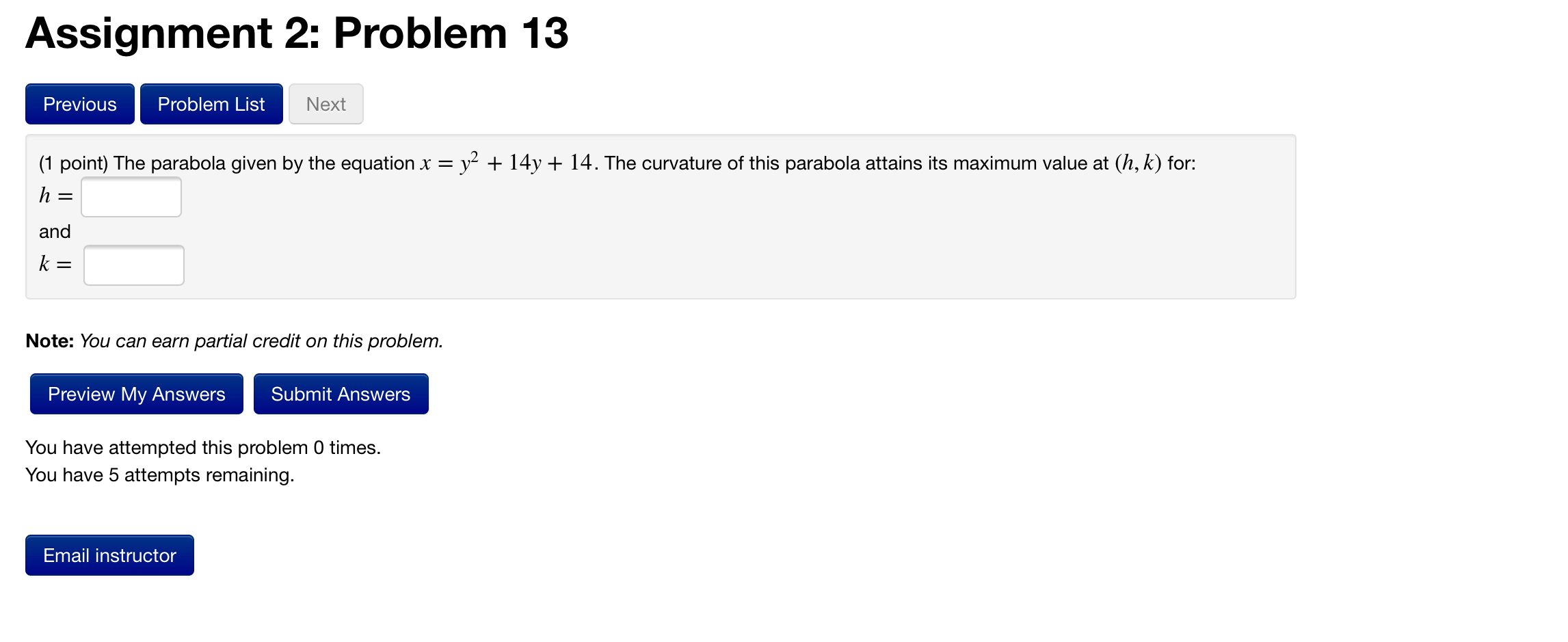 Solved Assignment 2: Problem 13 Previous Problem List Next | Chegg.com