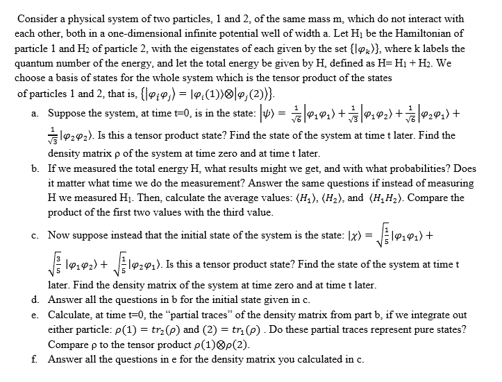 Consider a physical system of two particles, 1 and 2, | Chegg.com