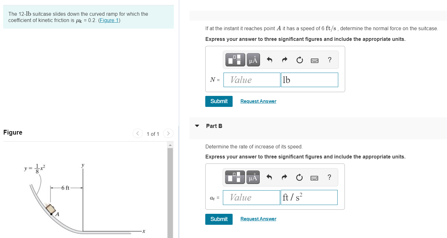 Solved The 12-lb suitcase slides down the curved ramp for | Chegg.com
