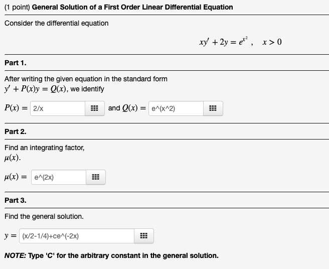 Solved (1 point) General Solution of a First Order Linear | Chegg.com