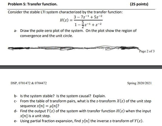 Solved Problem 5: Transfer function. (25 points) Consider | Chegg.com