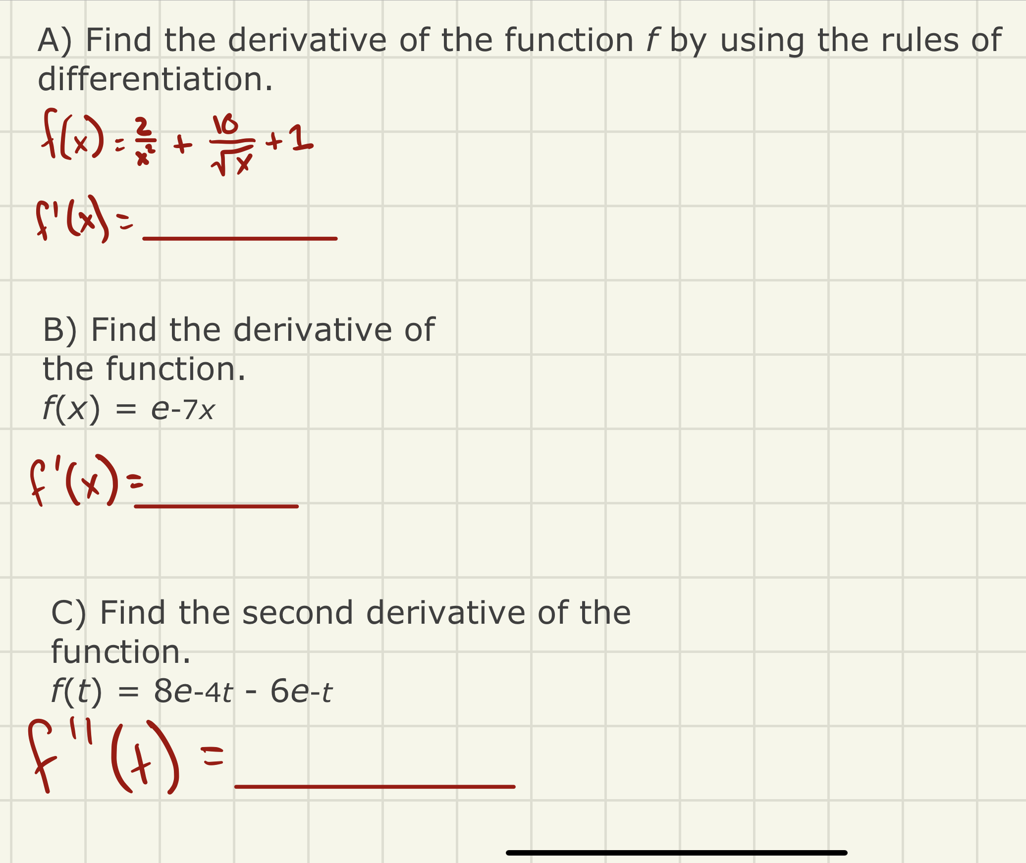 Solved A) Find the derivative of the function f by using the | Chegg.com